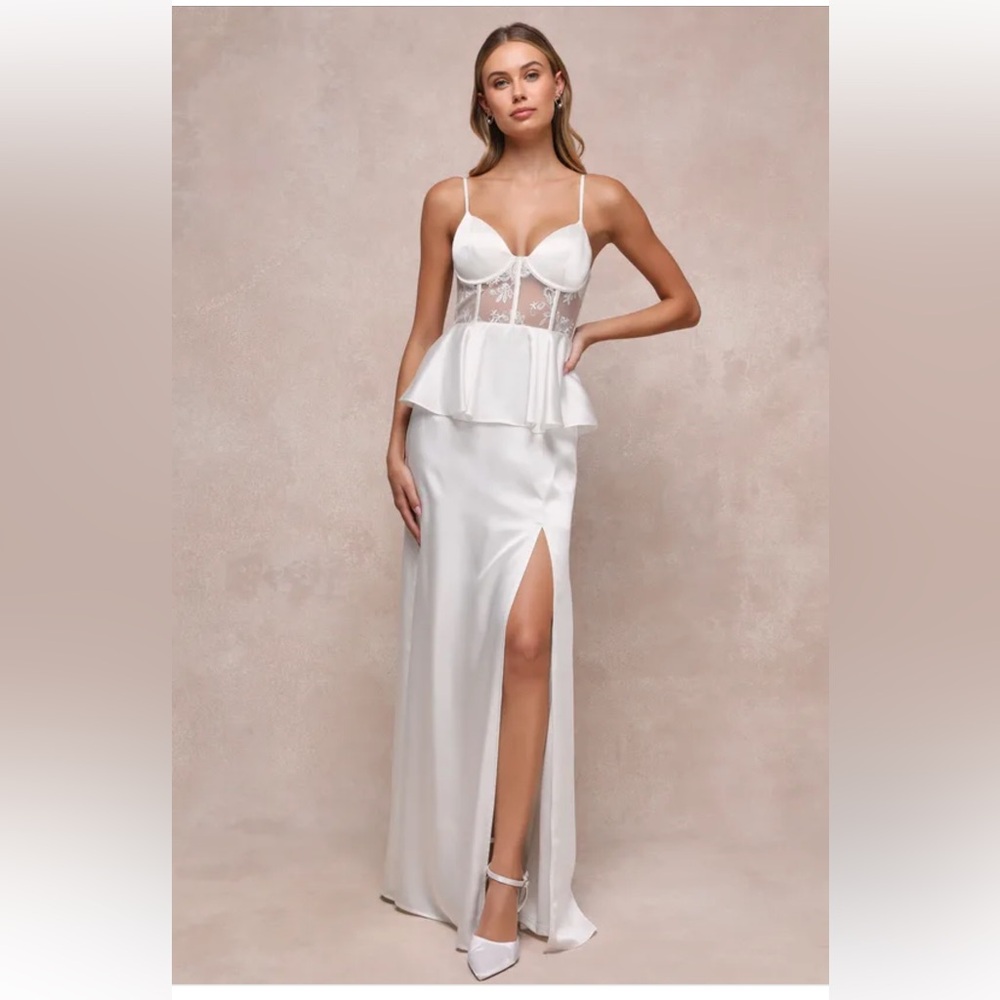 Lulu's White Strapless Peplum Gown
